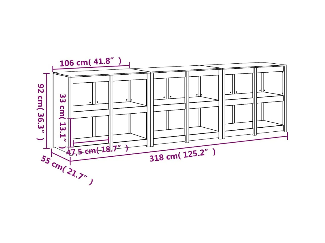 Armoires de cuisine d'extérieur 3 pcs bois de pin massif