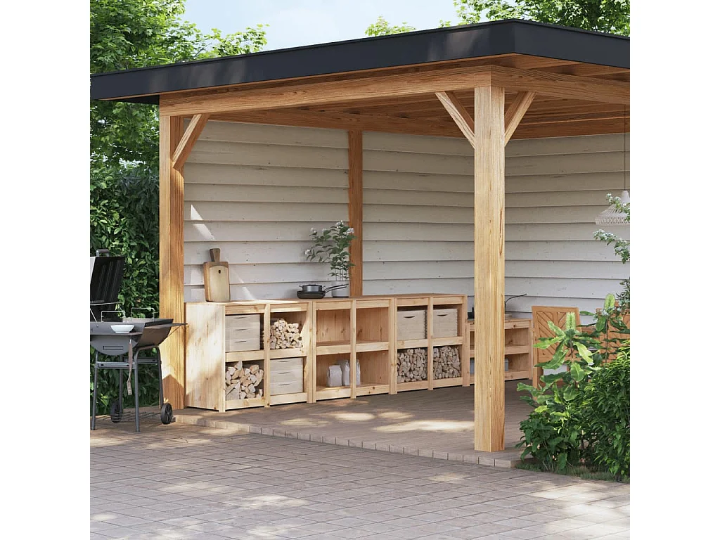 Armoires de cuisine d'extérieur 3 pcs bois de pin massif