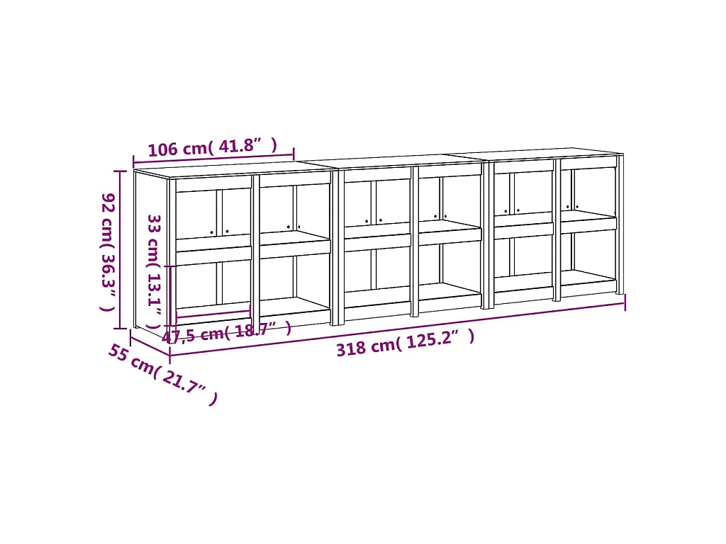 Armoires de cuisine d'extérieur MEPPEL 3 pcs bois de pin massif