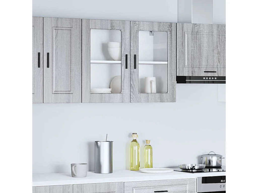 Armoire murale de cuisine avec porte en verre Porto sonoma gris