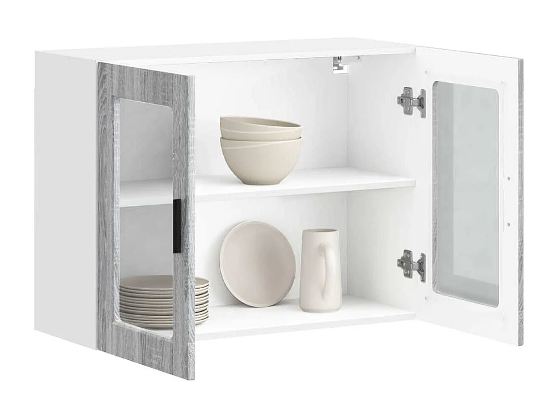 Armoire murale de cuisine avec porte en verre Porto sonoma gris
