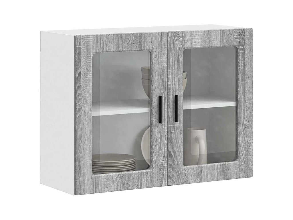 Küchen-Hängeschrank mit Glastür Porto Grau Sonoma