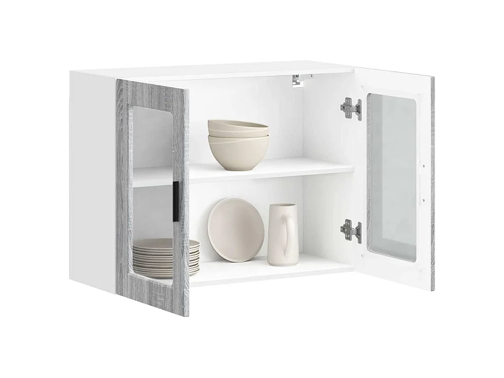 Küchen-Hängeschrank mit Glastür Porto Grau Sonoma