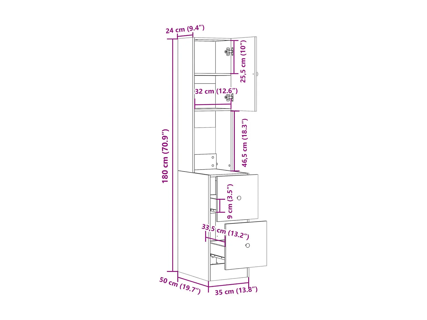 Armoire de cuisine chêne fumé 35x50x180 cm bois d'ingénierie