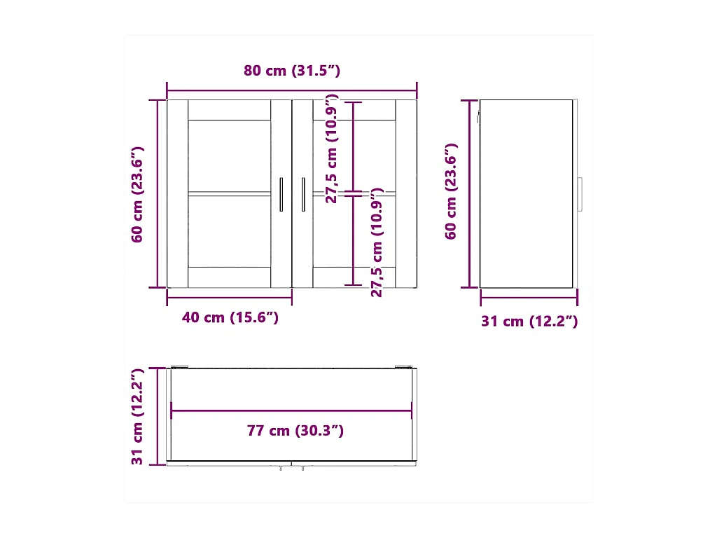 Armario de pared para cocina puerta cristal Porto gris hormigón