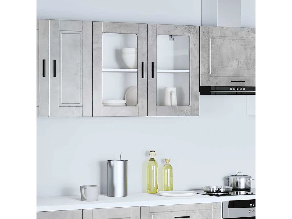 Armoire murale de cuisine avec porte en verre Porto gris béton