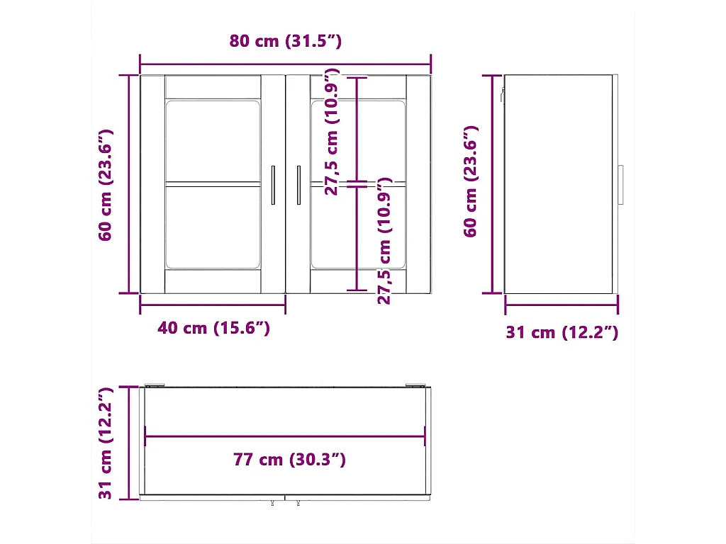 Armoire murale de cuisine avec porte en verre Porto gris béton