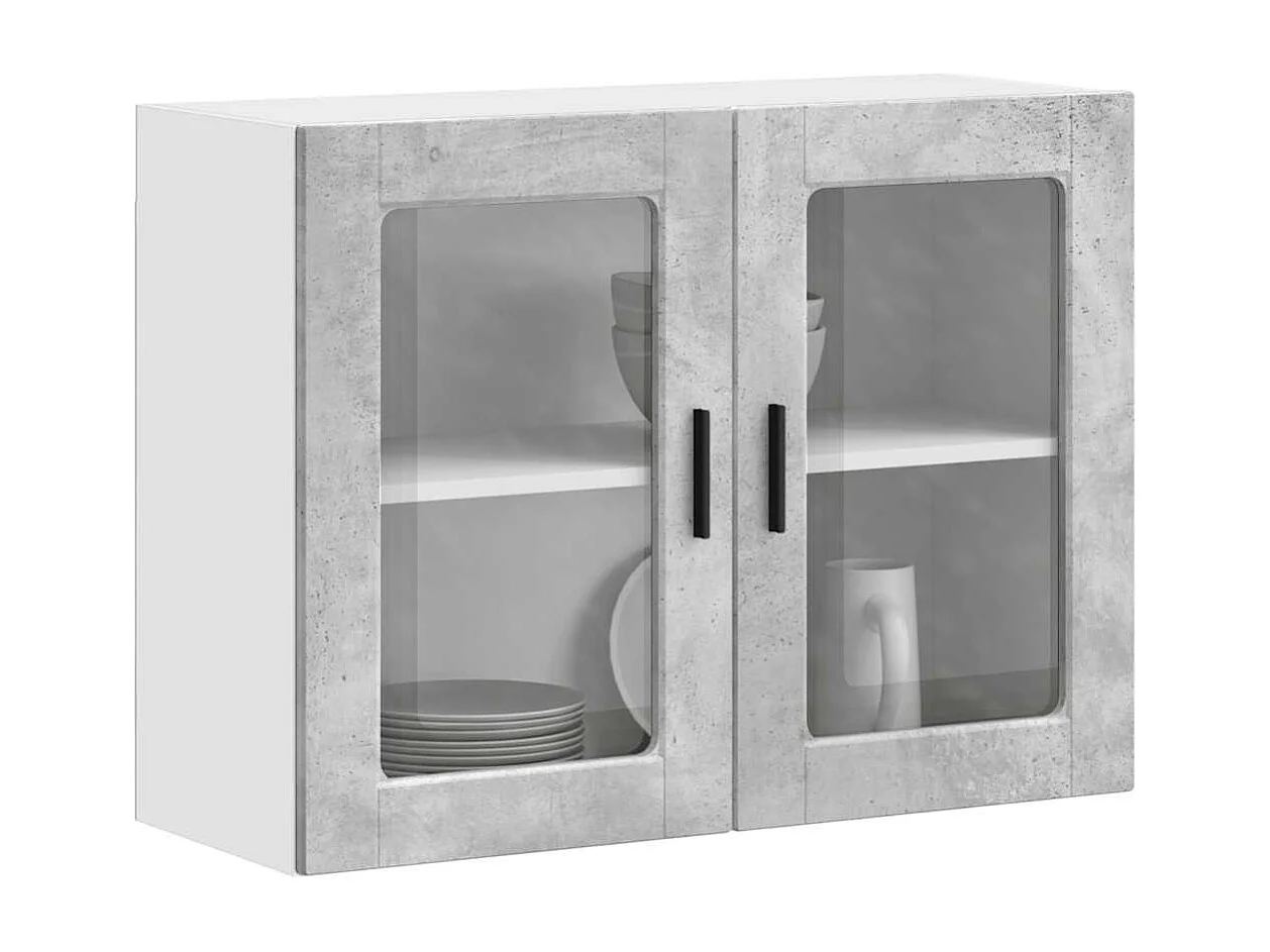 Armoire murale de cuisine avec porte en verre Porto gris béton