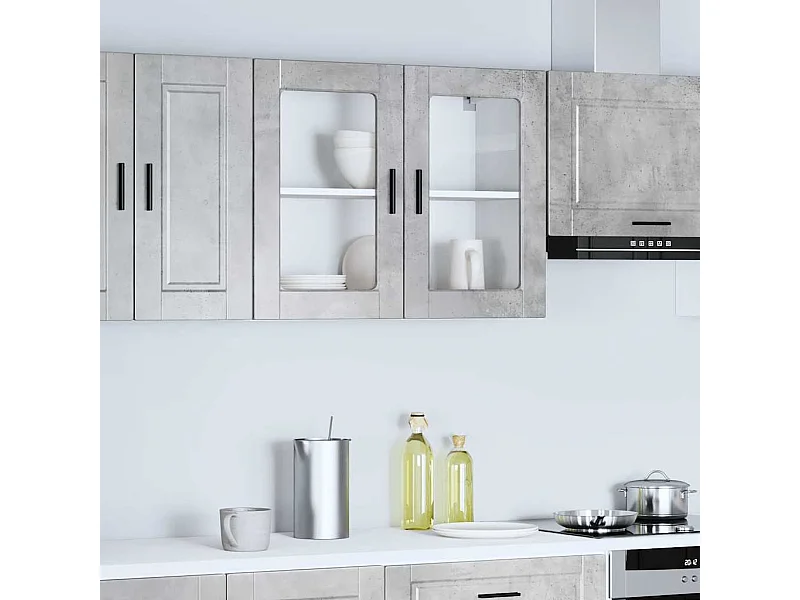 Armoire murale de cuisine avec porte en verre Porto gris béton