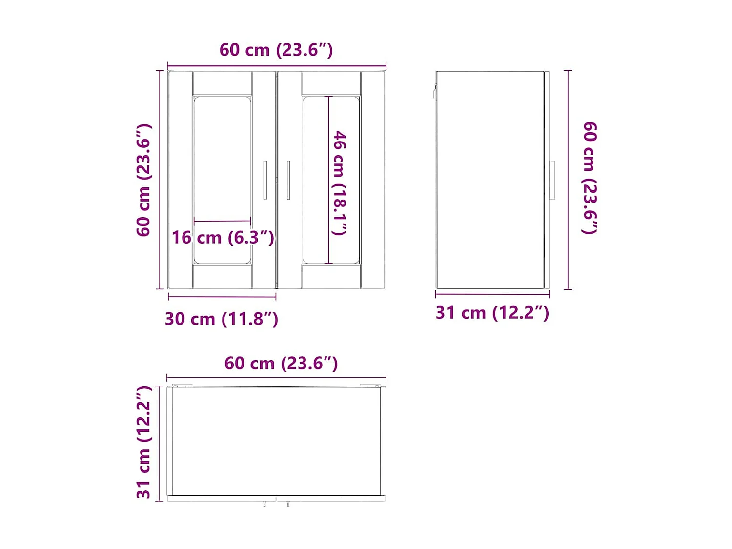 Armoire murale de cuisine avec porte en verre Porto gris béton