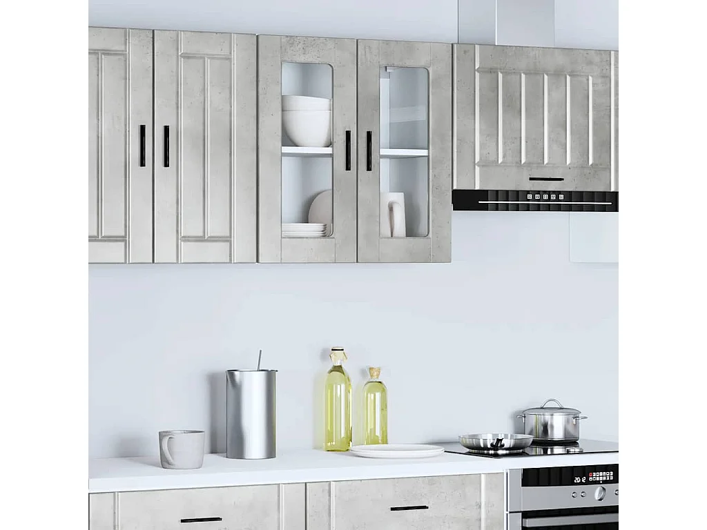 Armoire murale de cuisine avec porte en verre Porto gris béton