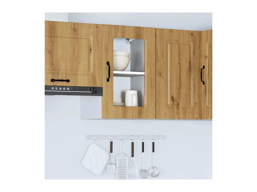 Küchen-Hängeschrank mit Glastür Kalmar Artisan-Eiche Holzwerkstoff