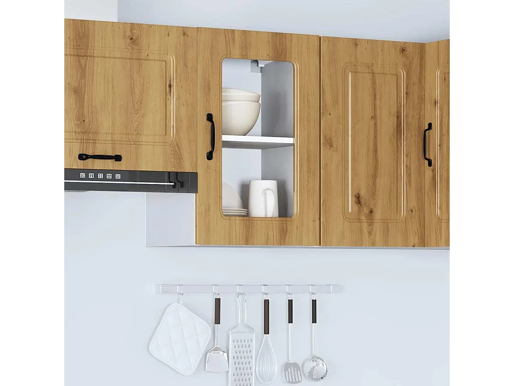 Armoire murale de cuisine avec porte vitrée "Kalmar" Chêne artisanal Bois d'ingénierie