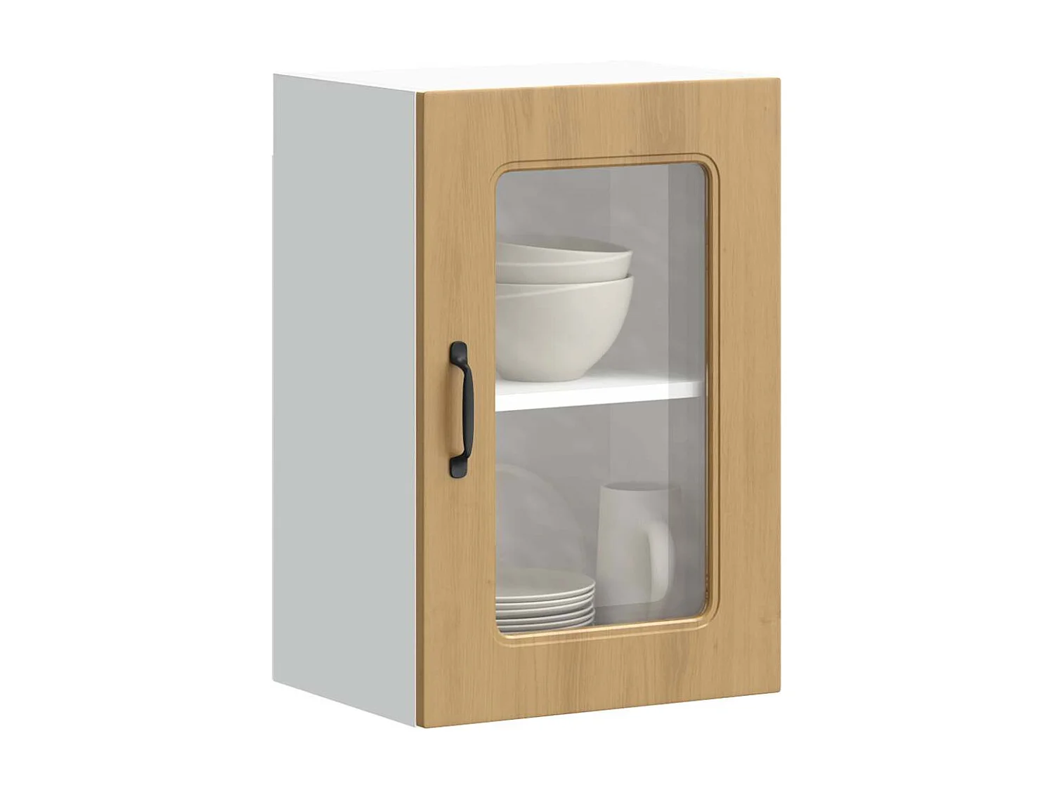 Armoire murale de cuisine avec porte vitrée "Kalmar" Chêne artisanal Bois d'ingénierie