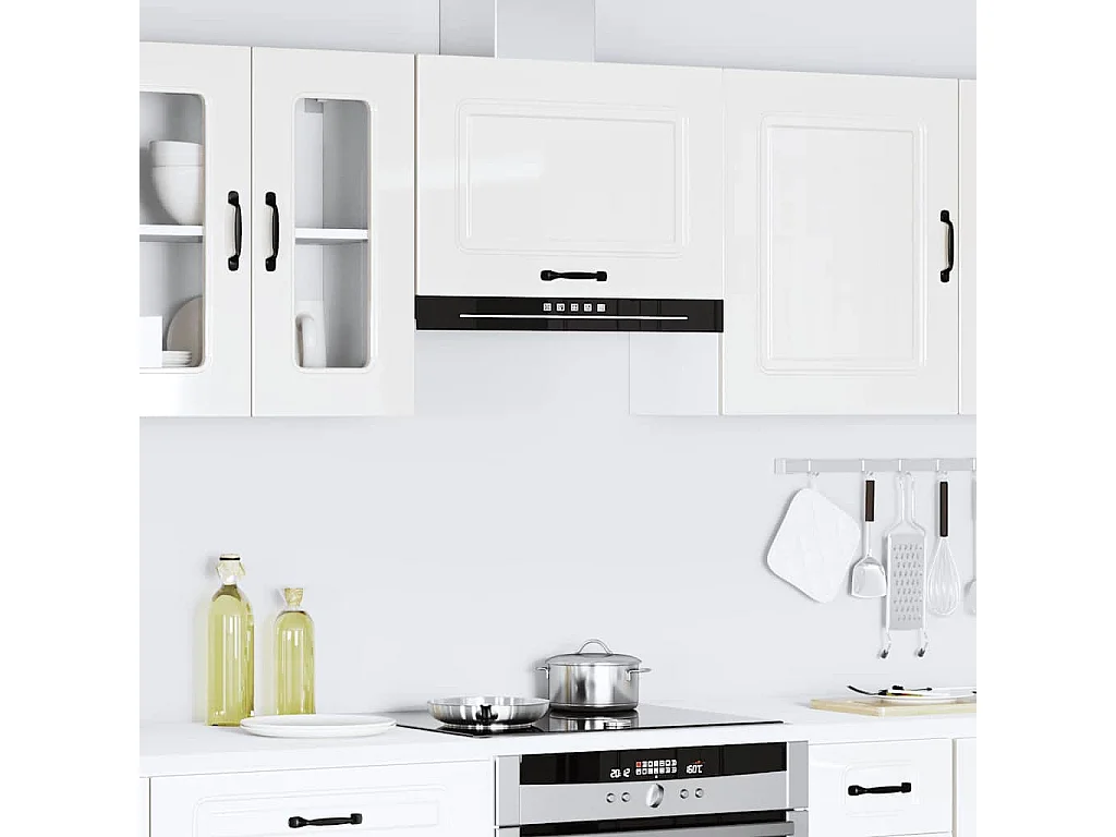 Armoire murale de cuisine Kalmar blanc brillant bois ingénierie