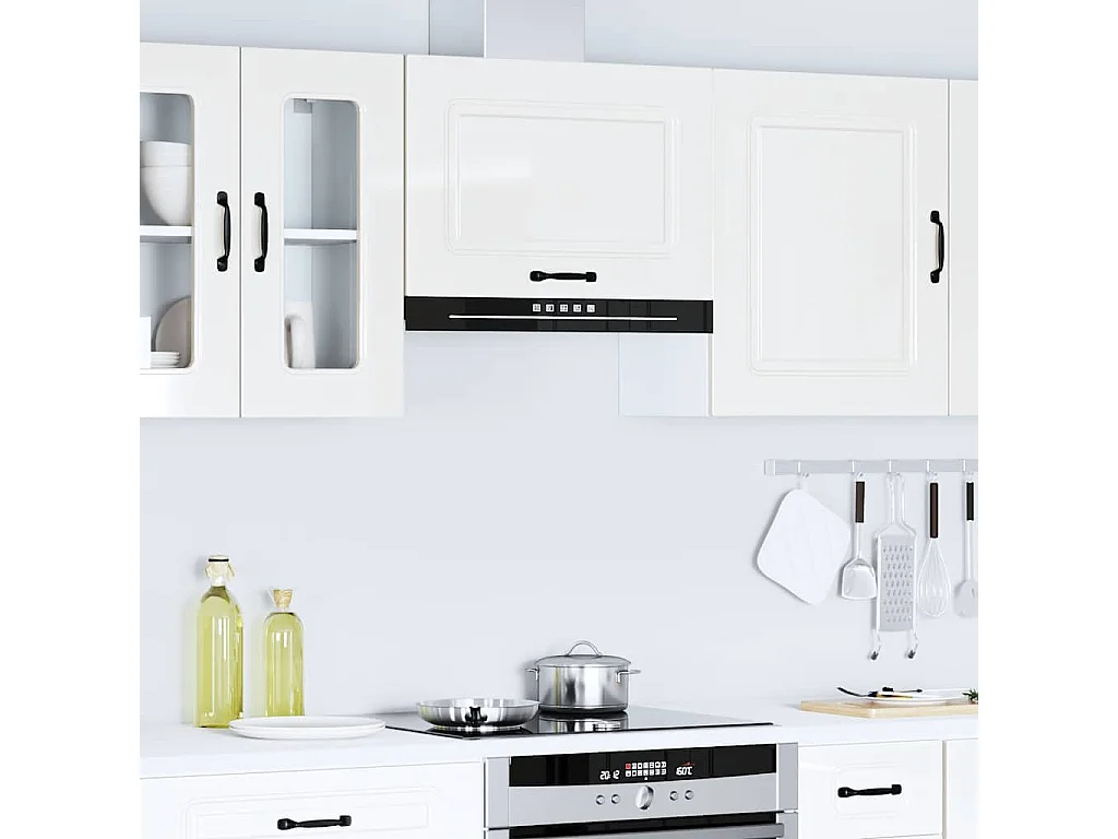 Armoire murale de cuisine Kalmar blanc brillant bois ingénierie