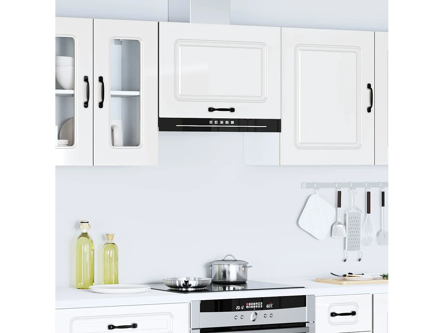 Armoire murale de cuisine Kalmar blanc brillant bois ingénierie