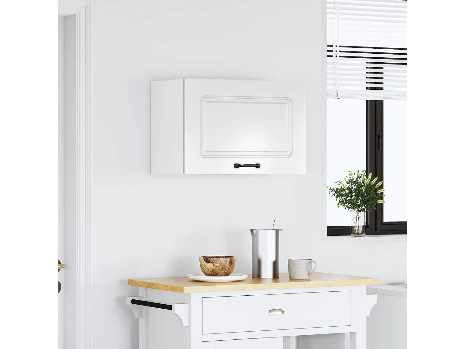 Armoire murale de cuisine Kalmar blanc brillant bois ingénierie