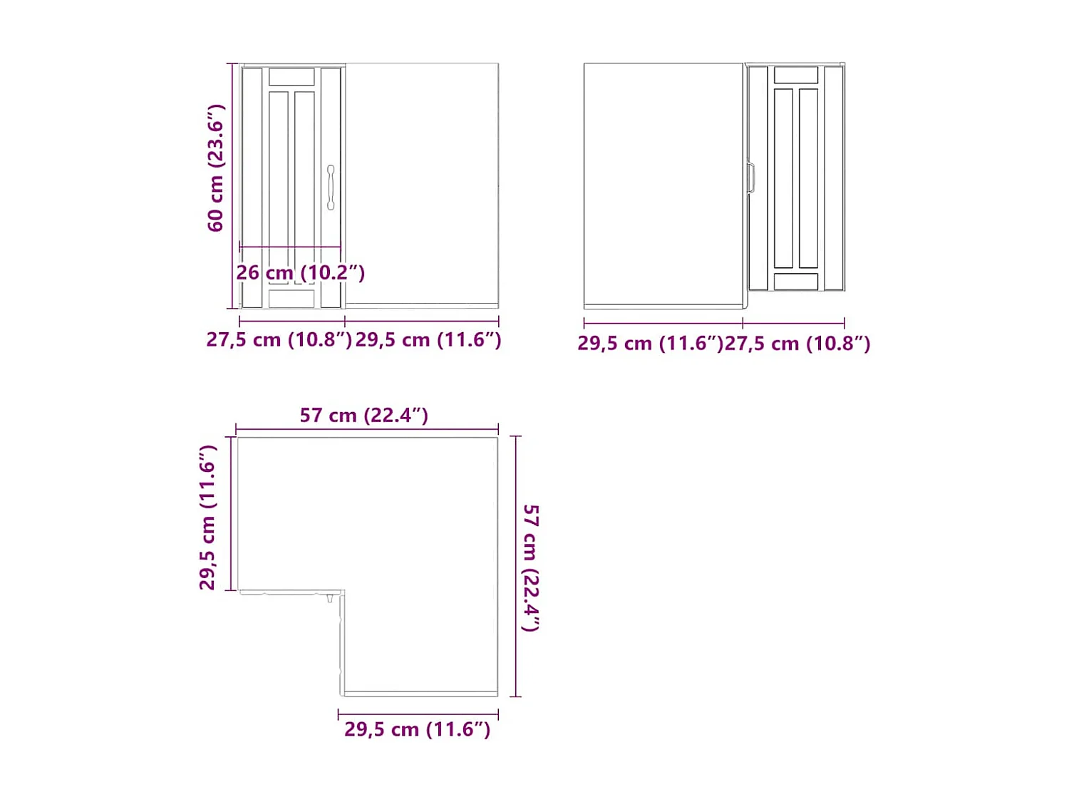 Armoire d'angle murale de cuisine Lucca noir bois d'ingénierie