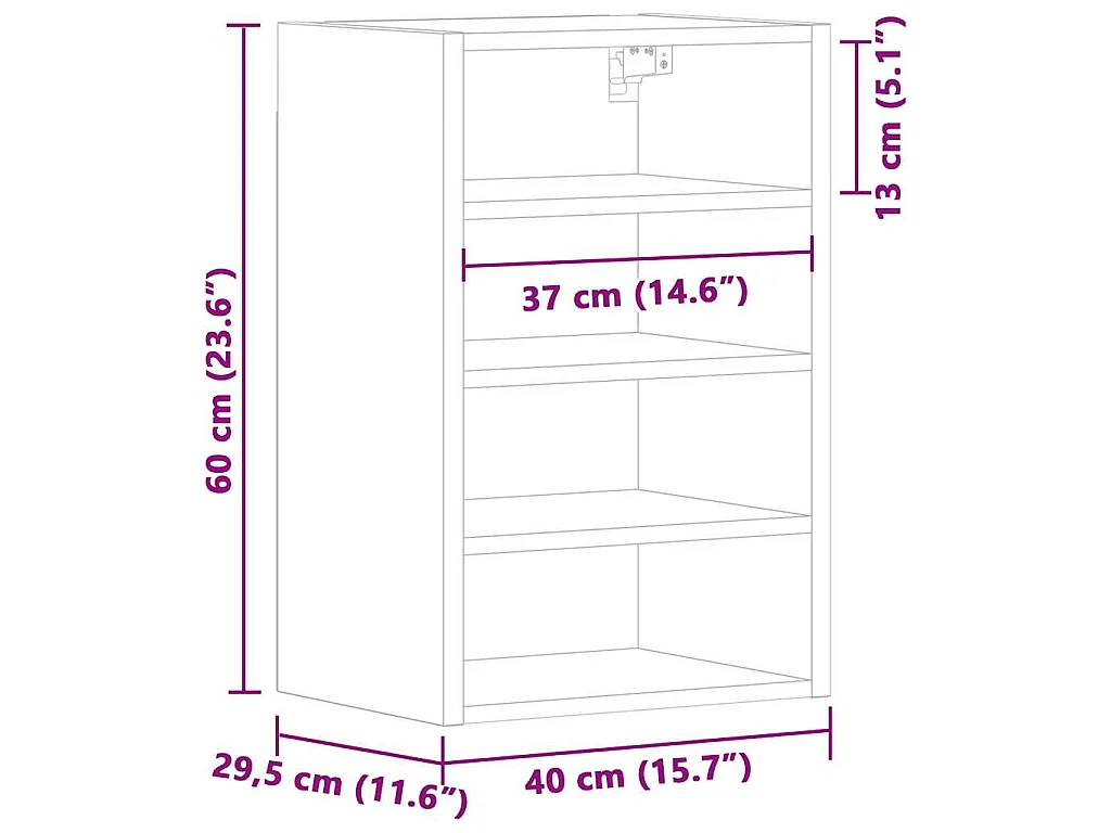 Armoire suspendue Riga Chêne artisanal 40x29,5x60 cm