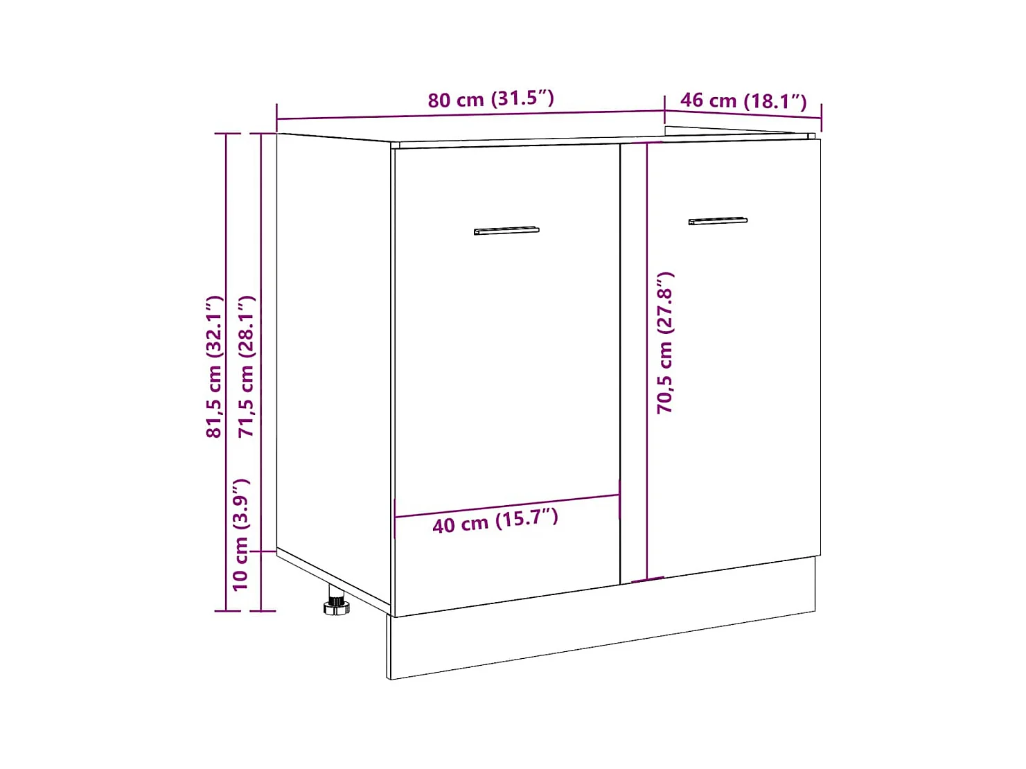 Armadio per Lavabo “Lyon” Grigio Cemento 80x46x81,5 cm in