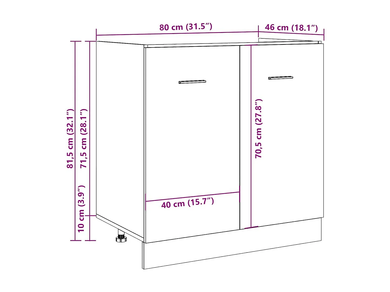 Meuble sous-évier "Lyon" Gris béton 80 x 46 x 81,5 cm Bois d'ingénierie