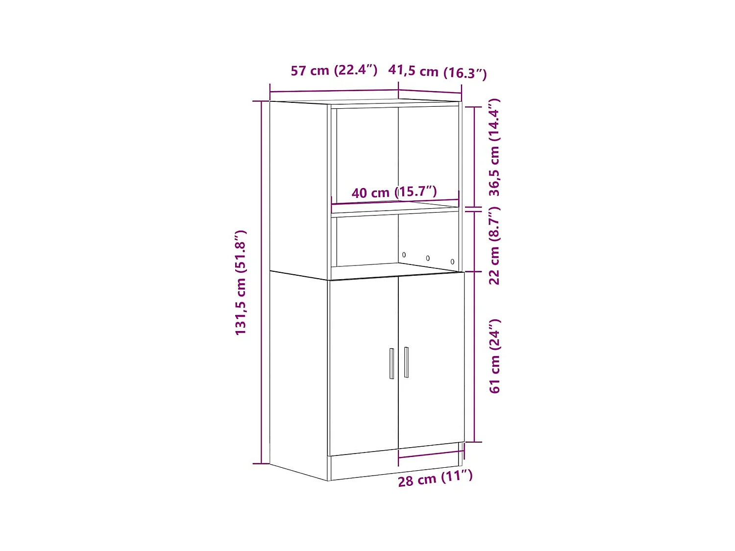 Küchenschrank Schwarz 57x41,5x131,5 cm Holzwerkstoff