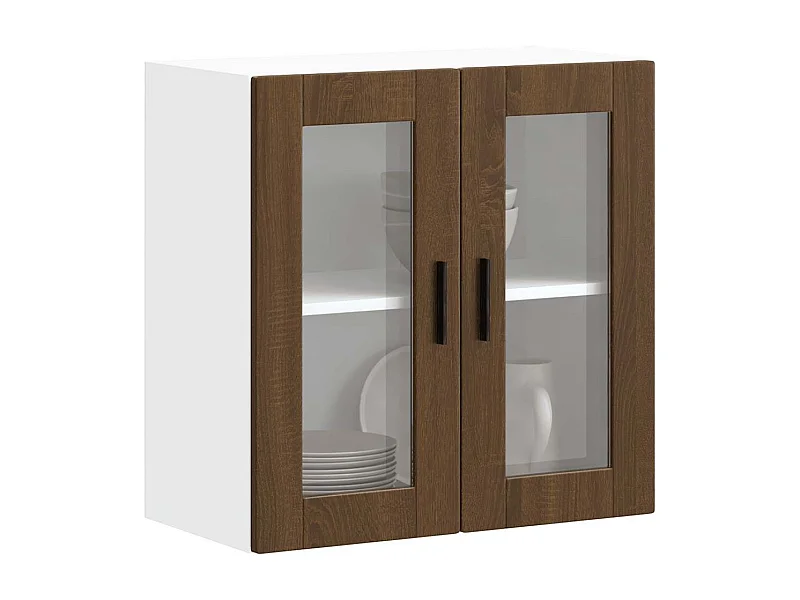 Keukenwandkast met glazen deur Porto bruin eikenkleur
