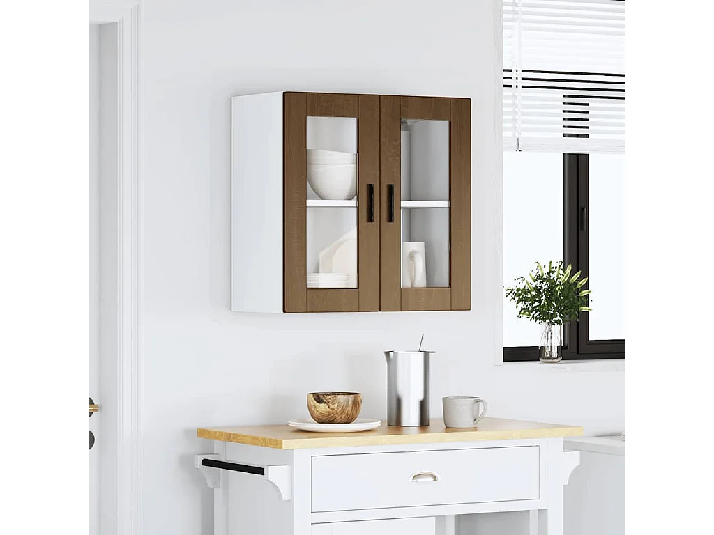 Armoire murale de cuisine et porte en verre Porto chêne marron