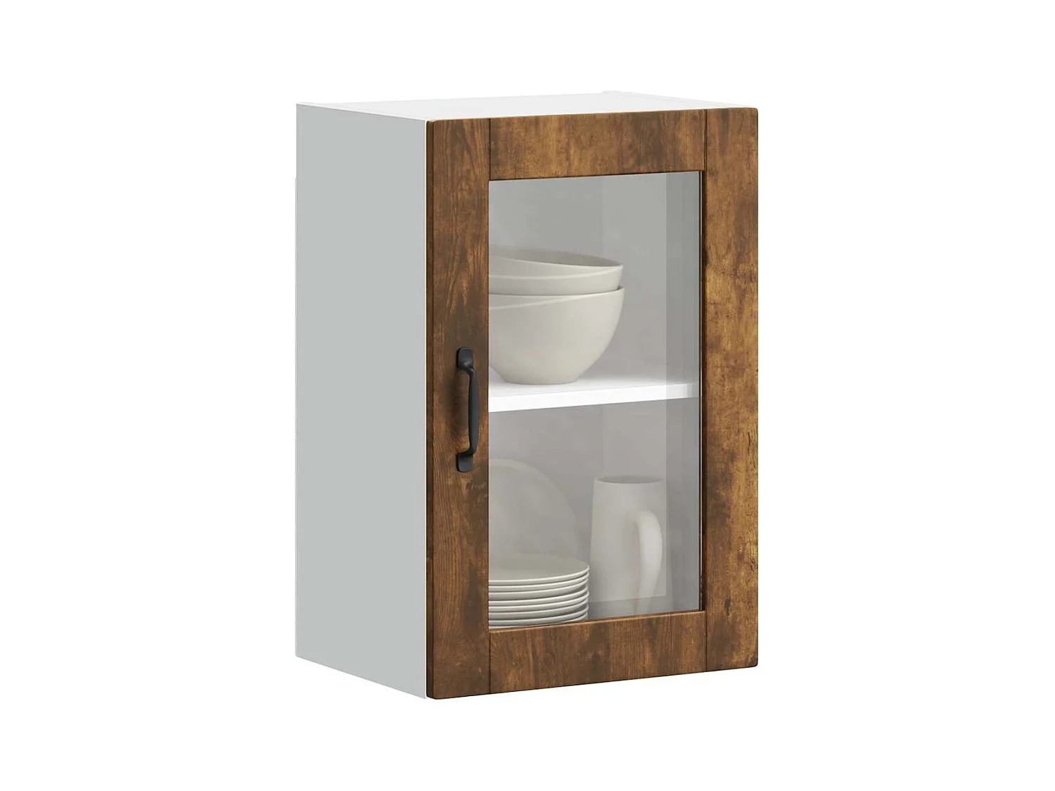 Armário de parede de cozinha porta vidro Porto carvalho fumado