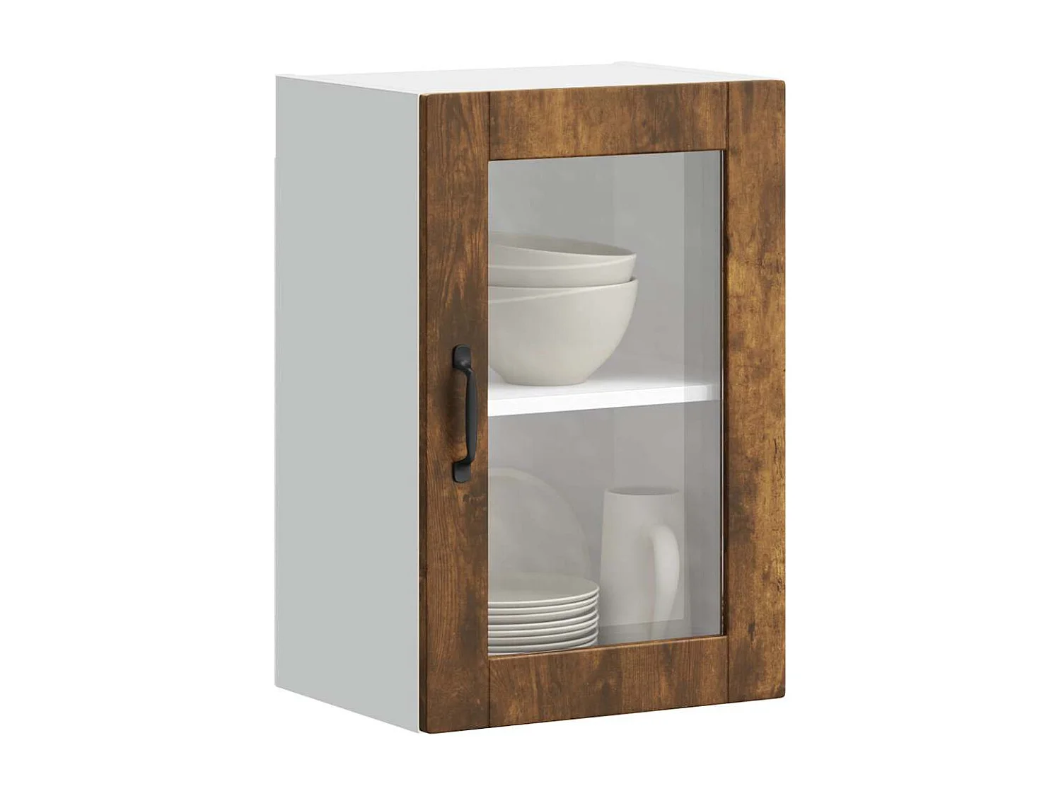 Armoire murale de cuisine avec porte en verre Porto chêne fumé