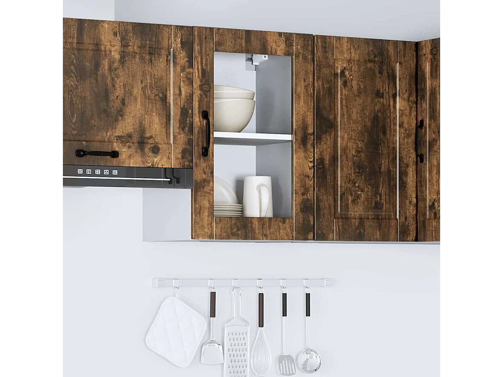 Armoire murale de cuisine avec porte en verre Porto chêne fumé