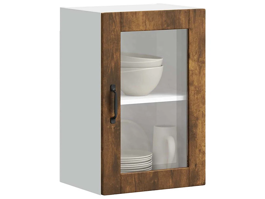 Armoire murale de cuisine avec porte en verre Porto chêne fumé
