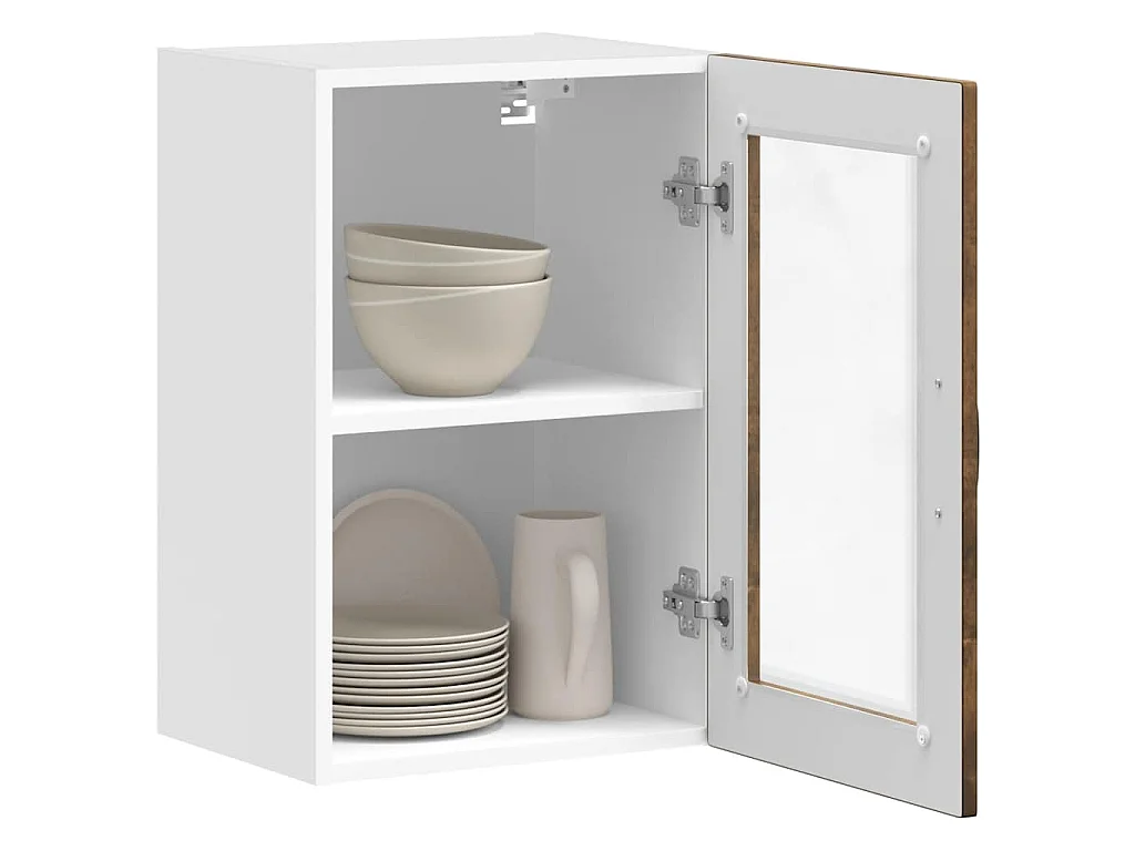 Armoire murale de cuisine avec porte en verre Porto chêne fumé