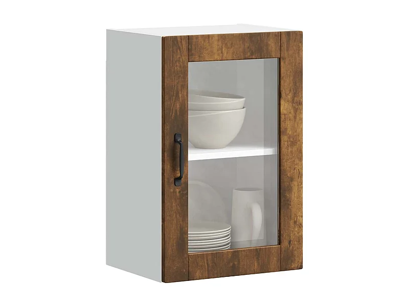 Armoire murale de cuisine avec porte en verre Porto chêne fumé