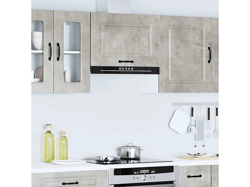 Armoire murale de cuisine Kalmar gris béton bois d'ingénierie