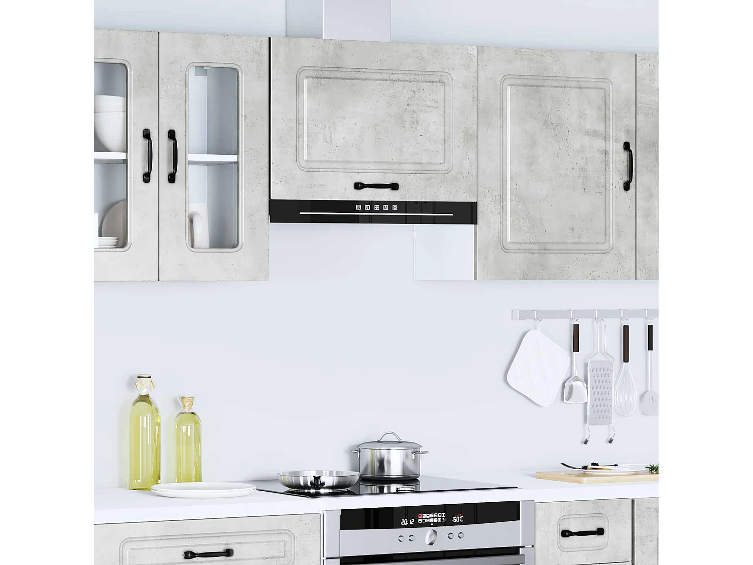 Armoire murale de cuisine Kalmar gris béton bois d'ingénierie