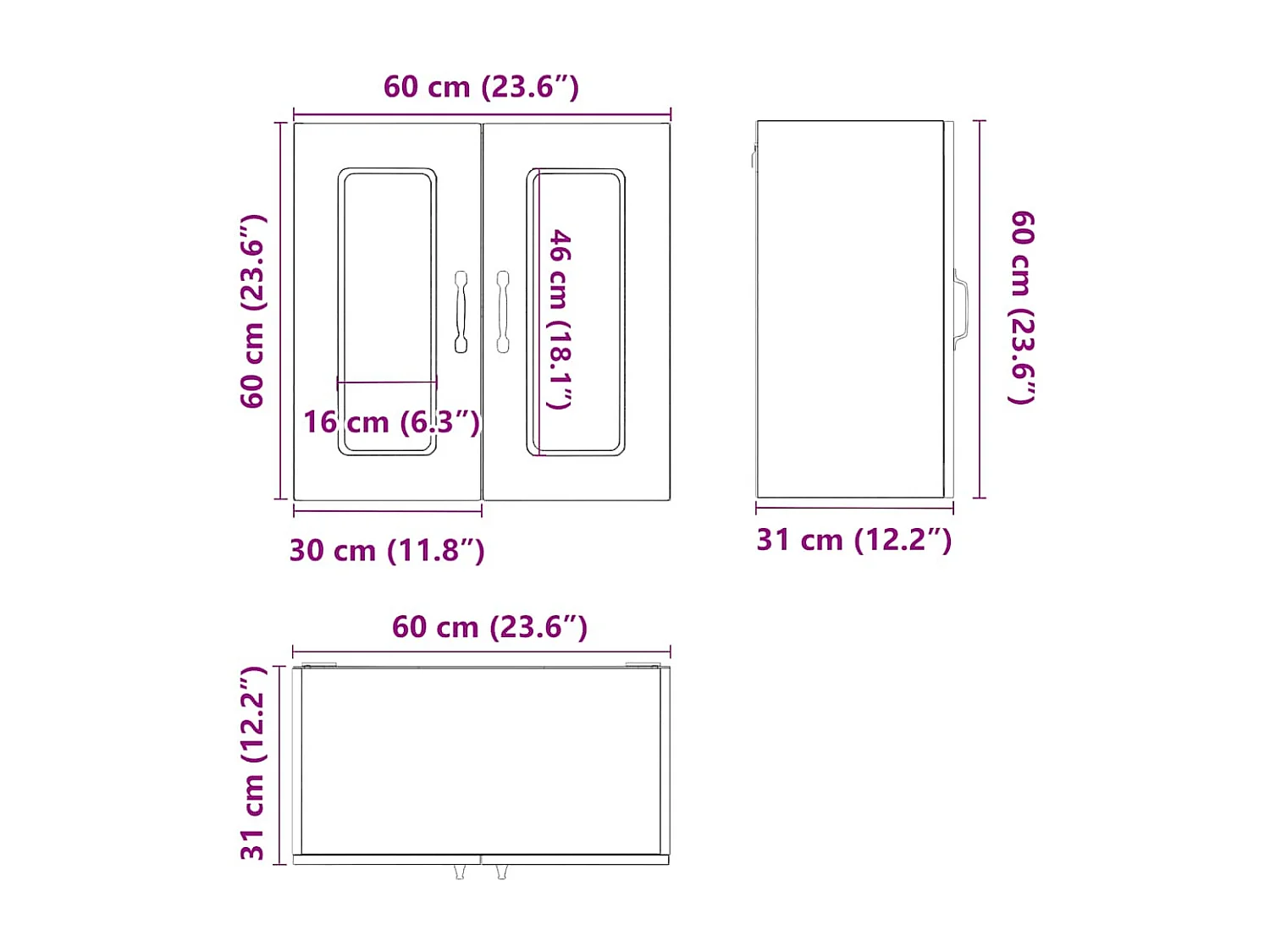 Armoire murale de cuisine avec porte en verre Kalmar noir