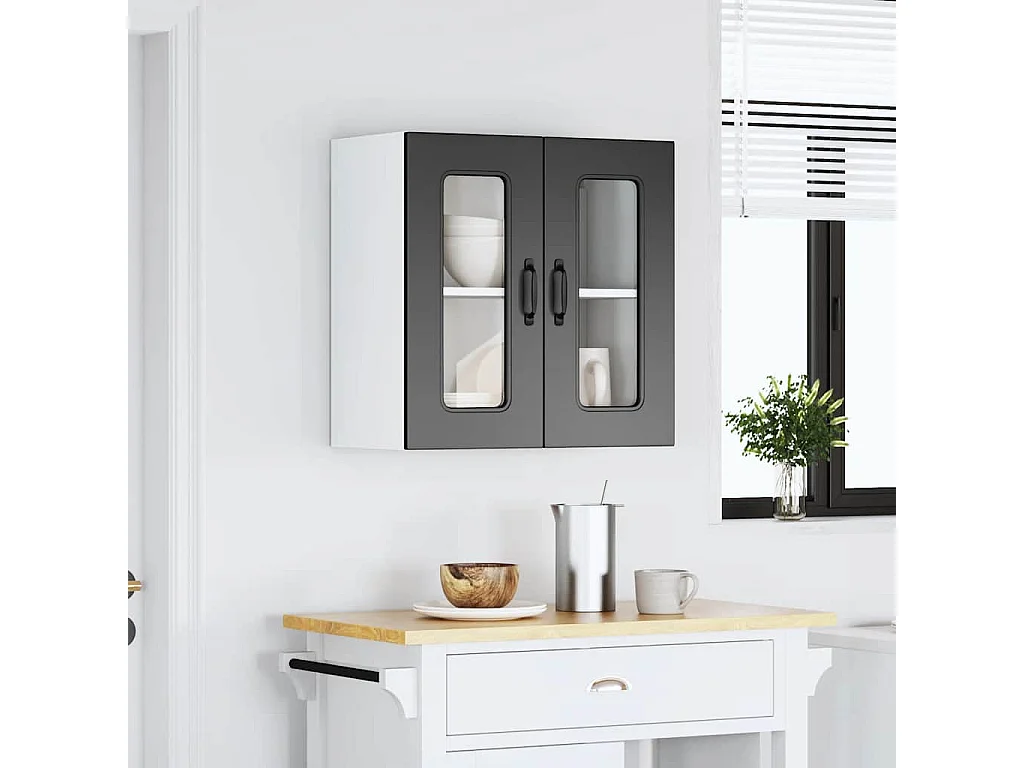 Armoire murale de cuisine avec porte en verre Kalmar noir
