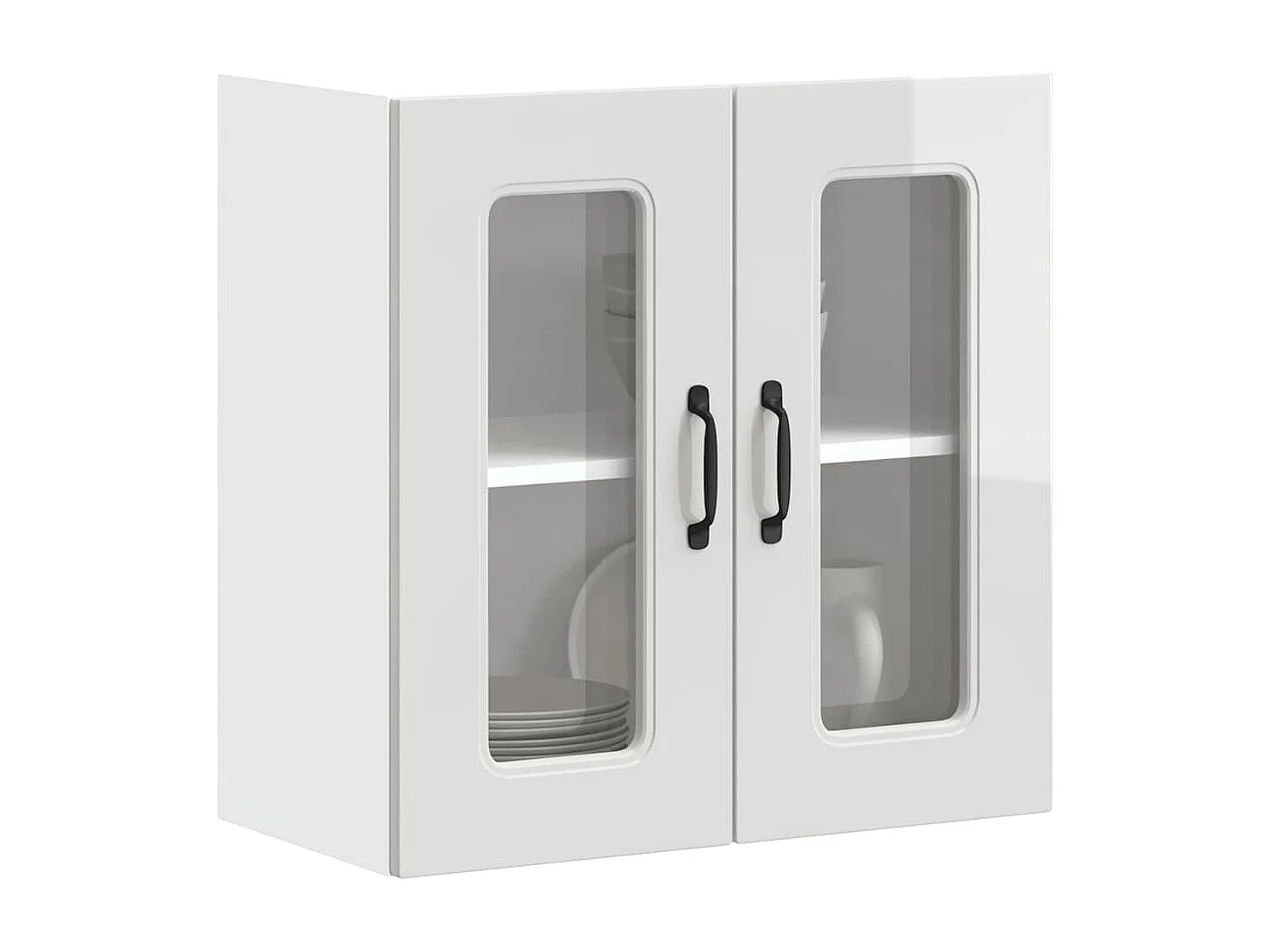 Armário parede de cozinha porta vidro Kalmar branco alto brilho