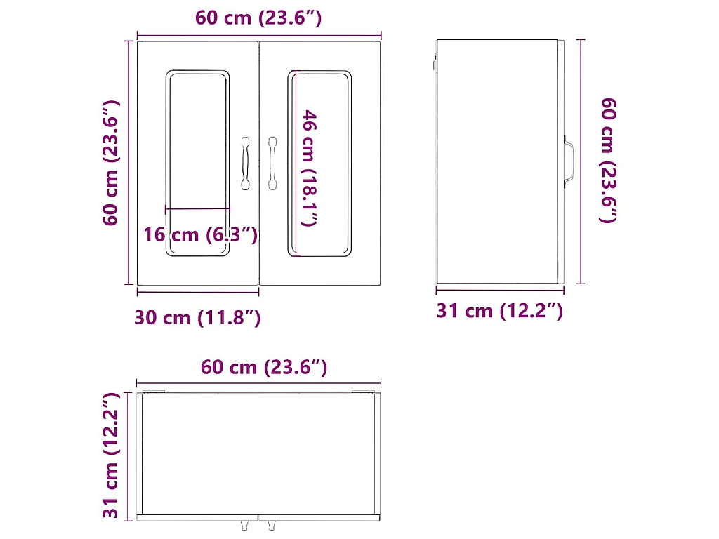 Armoire murale de cuisine avec porte vitrée "Kalmar" Bois d'ingénierie blanc brillant