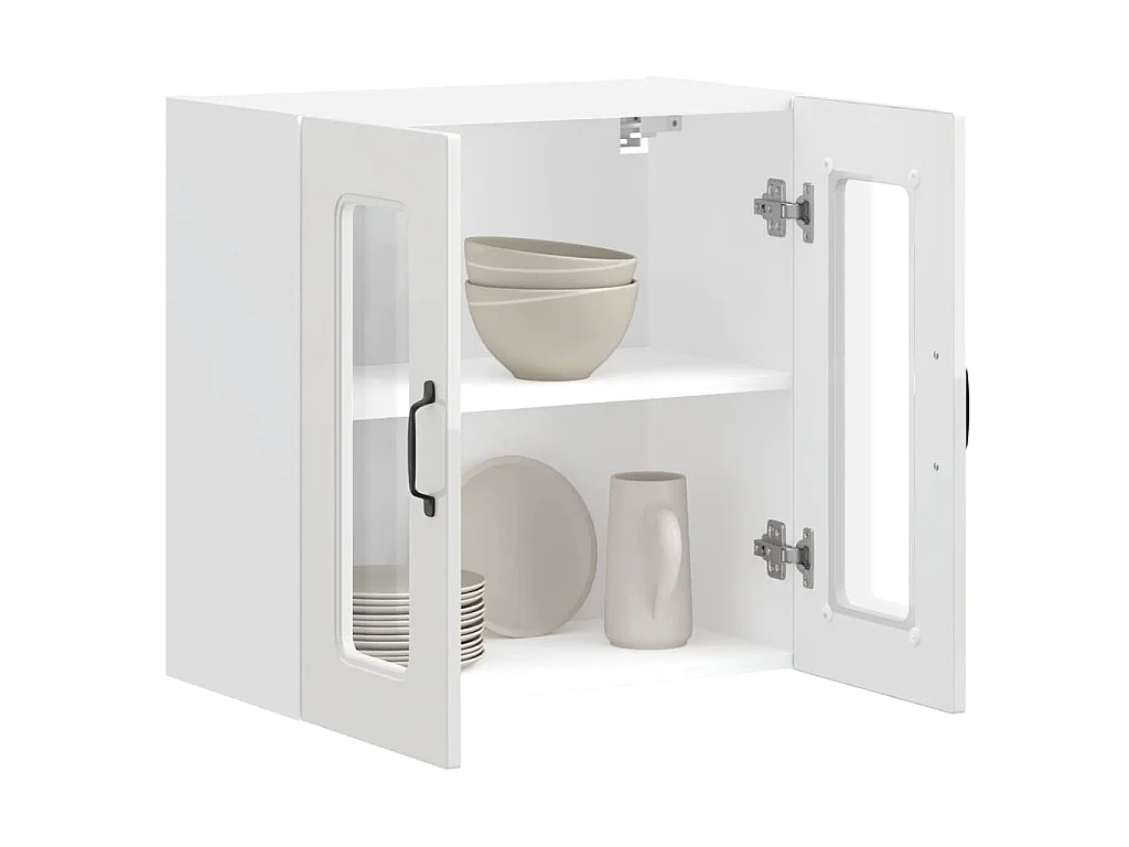 Armoire murale de cuisine avec porte vitrée "Kalmar" Bois d'ingénierie blanc brillant
