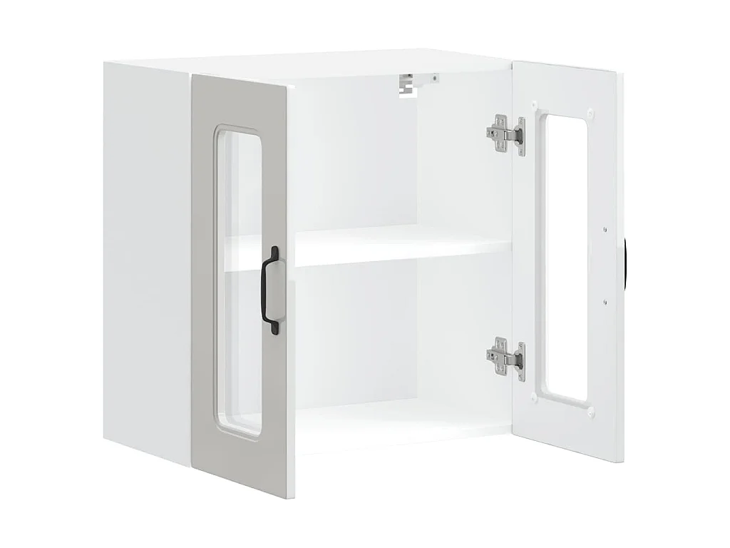 Armoire murale de cuisine avec porte vitrée "Kalmar" Bois d'ingénierie blanc brillant