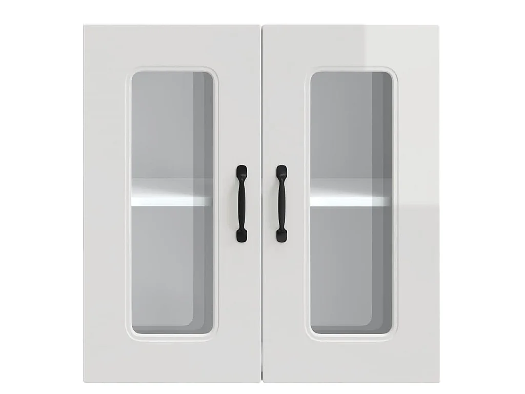 Armoire murale de cuisine avec porte vitrée "Kalmar" Bois d'ingénierie blanc brillant