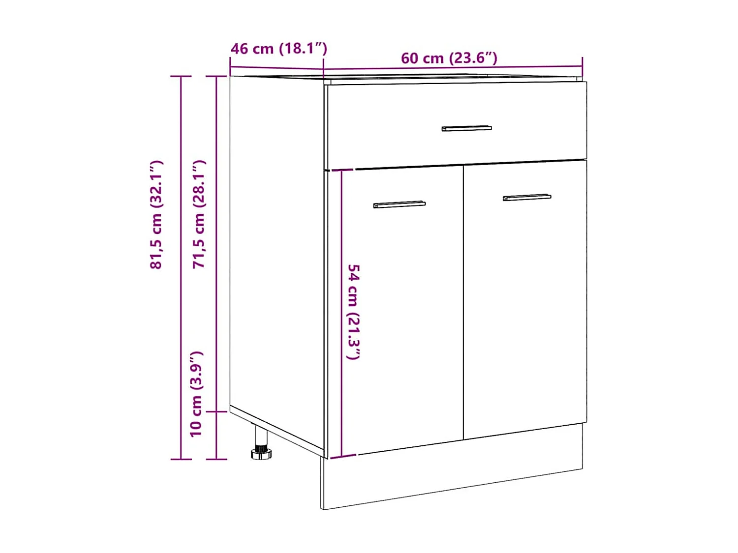 Armário inferior c/ gavetas “Lyon” carvalho artisiano
