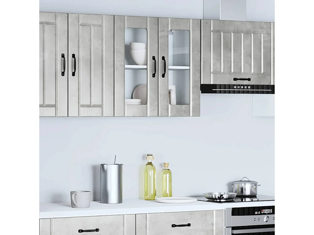 Armoire murale de cuisine avec porte en verre Lucca gris béton