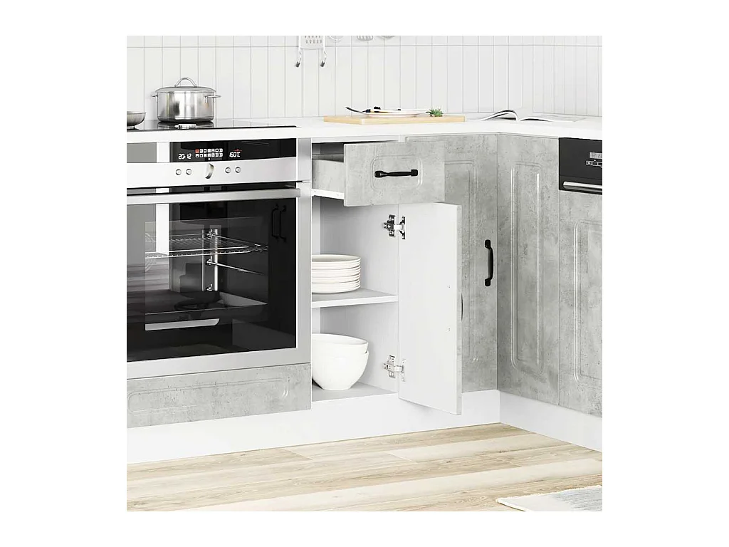 Armoire de cuisine Kalmar gris béton bois d'ingénierie