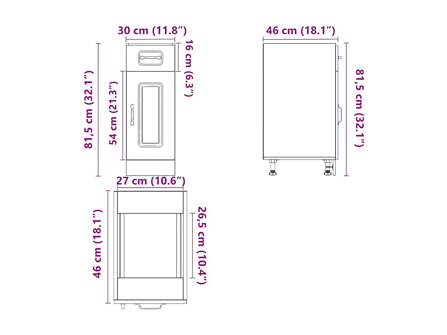 Armário baixo de cozinha Kalmar betão madeira projetada cinza