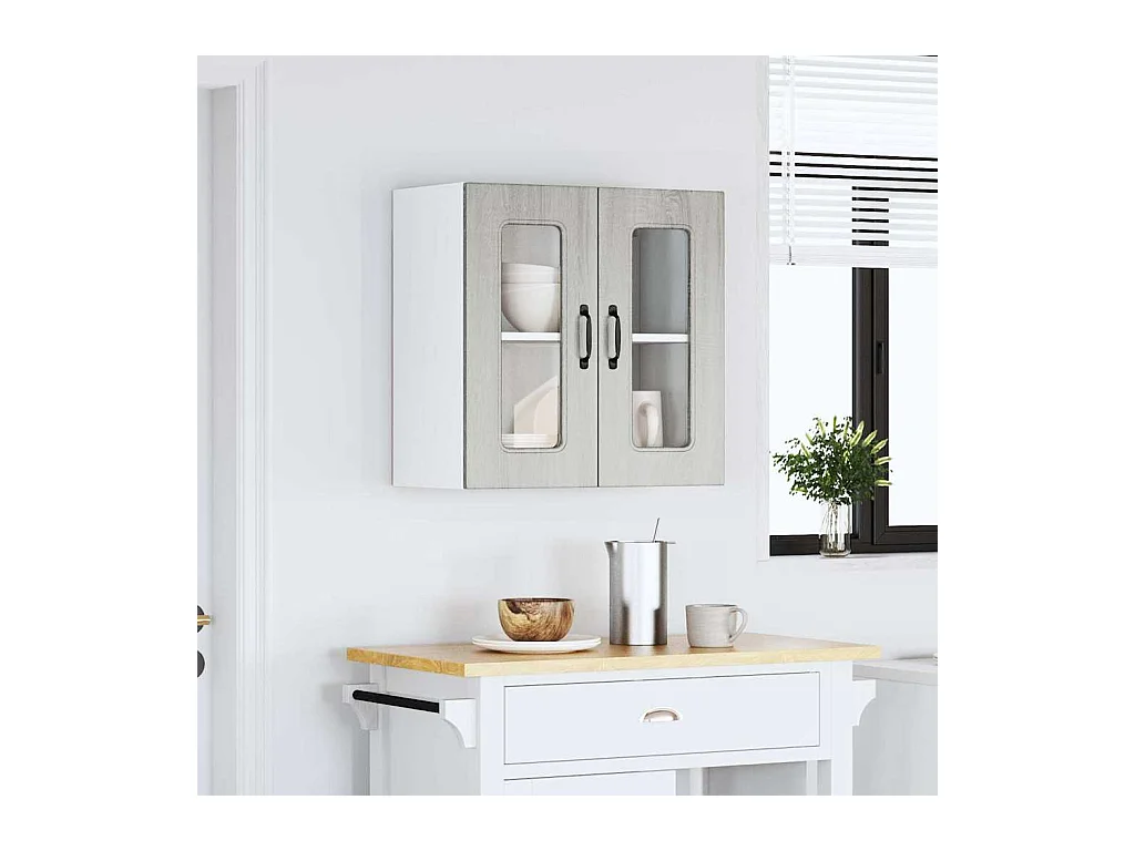Armário de parede de cozinha porta vidro Kalmar cinza sonoma