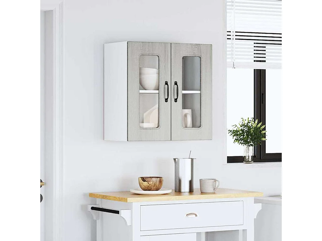 Armoire murale de cuisine avec porte vitrée "Kalmar" Bois d'ingénierie gris Sonoma